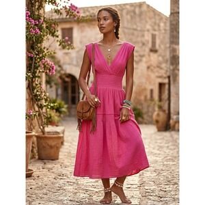 NWT Félicité Apparel Pink Smocked‎ Gauze Tiered Dress | Size 1 (XS/S)